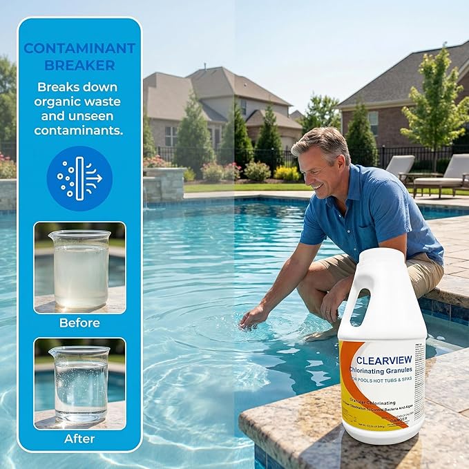 ClearView Chlorine Granules 10 Lbs for Swimming Pools, Calcium-Free Formula Quick Dissolving Spa Chlorinating Granules, Hot Tub Pool Chock Chlorine Granular Sanitizer