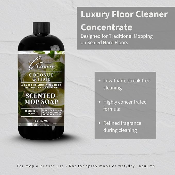Luxury Floor Cleaner, Scented Mop Soap Concentrate | Hard Floor Cleaner for Tile, Vinyl, Laminate, LVP & Sealed Hardwood | Low-Foam, Streak-Free | 36 oz | Coconut & Lime