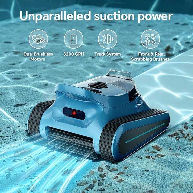 Cordless Robotic Pool Cleaner -Pool Vacuum 180W Brushless Motor, 45,000Pa Suction, Wall Climbing, Sonar Navigation, 3 Modes Automatic Pool Robot for Inground & Above-Ground Pools Up to 2150 Sq. Ft.