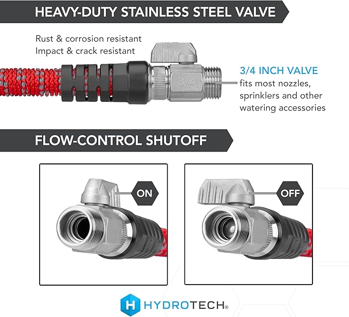 HydroTech 200 ft Expandable Garden Hose - Pro Series, 2x Max Flow, 3/4" No-Kink Flexibility, Lightweight Hose for Lawn, Garden, Car Washing, Deck and Patio Cleaning