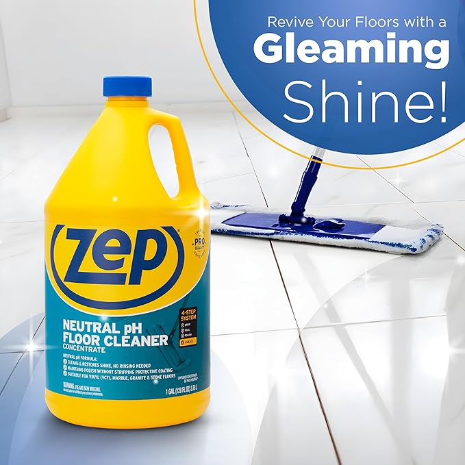 Zep Neutral pH Industrial Floor Cleaner. 1 Gallon (Case of 2) - ZUNEUT128 - Concentrated Pro Trusted All-Purpose Floor Cleaner