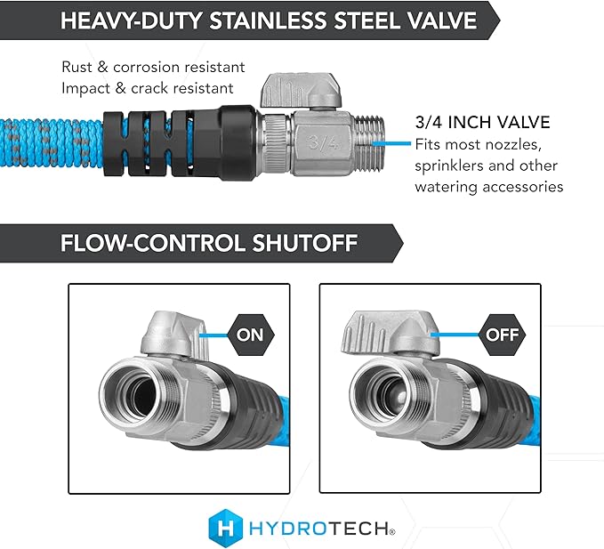 HydroTech 25 ft Expandable Garden Hose - Pro Series, 2x Max Flow, 3/4" No-Kink Flexibility, Lightweight Hose for Lawn, Garden, Car Washing, Deck and Patio Cleaning