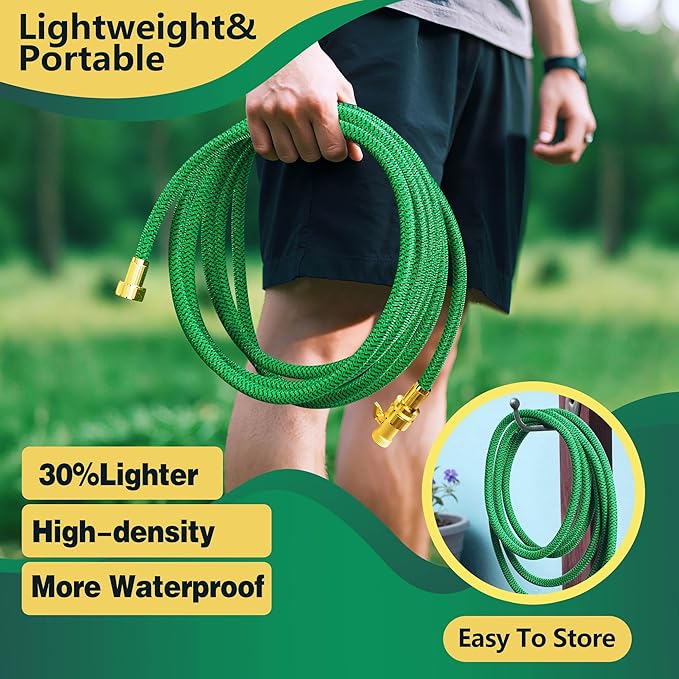 Non-Expandable Garden Hose 25ft, Flexible Water Hose with High-Density Fabric & Leak-Proof Metal Interface, Kink Resistant Wearproof Water Pipe for Gardening, Car Wash, Lawn, Yard