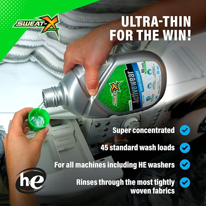 SWEAT X Original Activewear Laundry Detergent Liquid - Natural Washing Detergent for Activewear & Gym Clothes - Non Toxic Laundry Detergent for Sensitive Skin - Concentrated, 45 Loads (1 Bottle)