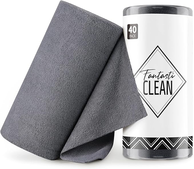 Fantasticlean Microfiber Cleaning Cloth Roll -40 Pack, Tear Away Microfiber Towels, 12" x 12", Reusable, Washable, Scratch Free, Ultra Absorbent for All-Around Cleaning Supplies (DimGrey)