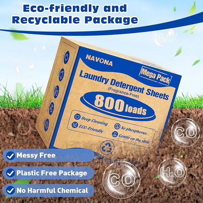 800 Loads Mega Pack Laundry Detergent Sheets, Eco-friendly Laundry Sheets, Powerful Cleaning, Suitable for Homes, Dorms, and Apartments- [Fragrance-Free]