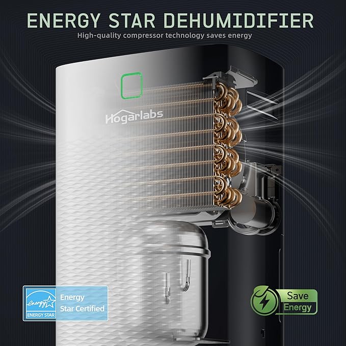 HOGARLABS 30 Pint Dehumidifiers for Home and Basements, with 3 Working Modes, Overflow Protection, and Auto Shut off Restart. Ultra Silent Dehumidifier with Drain Hose and Digital Control Panel.