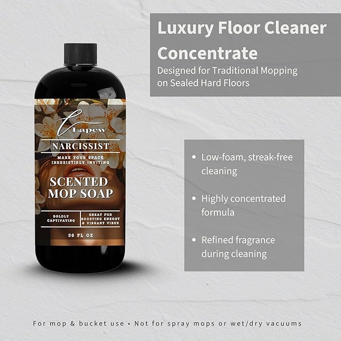 Luxury Floor Cleaner, Scented Mop Soap Concentrate | Hard Floor Cleaner for Tile, Vinyl, Laminate, LVP & Sealed Hardwood | Low-Foam, Streak-Free | 36 oz | Narcissist