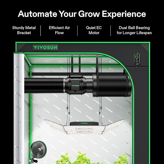 VIVOSUN G6 6" Inline Duct Fan & 3 Cycle Modes E12 Speed Controller, AeroZesh Grow Tent Kit Ventilation Fan with 388 CFM EC Motor, Programmable Exhaust Fan for Heating Cooling Booster, Hydroponics