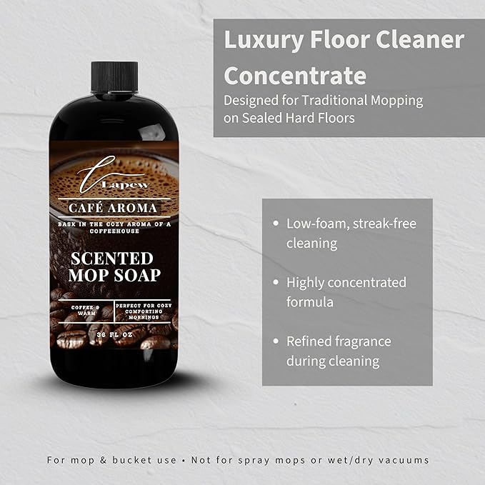 Luxury Floor Cleaner, Scented Mop Soap Concentrate | Hard Floor Cleaner for Tile, Vinyl, Laminate, LVP & Sealed Hardwood | Low-Foam, Streak-Free | 36 oz | Café Aroma
