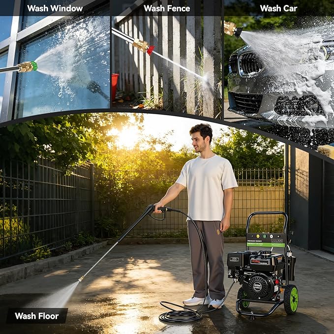 4200PSI Gas Pressure Washer 4.0GPM Gas Power Washer 212CC Gas Powered Washing Machine Commercial High Pressure Washer with 25ft Hose&5 Nozzles for Patio Garden Yard Vehicle,EPA/CARB/ETL (Black)