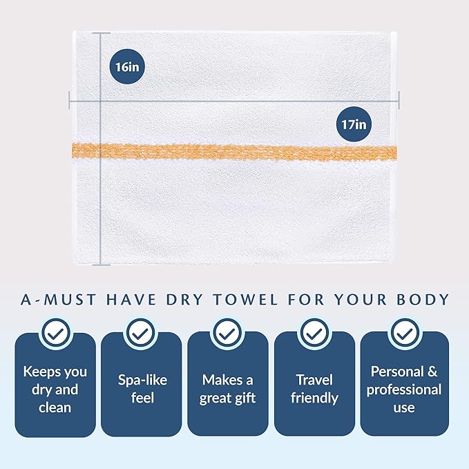 Universal Cleaning Towels, Gold Striped-White Bulk 24 Pack, 16” X 19” 100% Cotton Fully Bordered Commercial Grade Terry Weave Cloth Bar Mops for Everyday Restaurant or Home Use