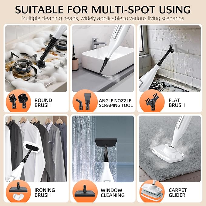 10-in-1 Steam Mop with Power Handheld Steam cleaner, Removable Water Tank, 266℉Deep Cleaning, 2 Steam Modes & Multi-Purpose Steamer For Hardwood Floor, Laminate, Marble, White