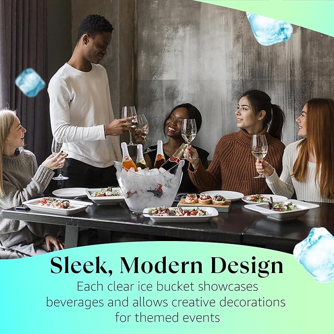 Large Ice Bucket for Parties, 8L Drink Bin, Clear Champagne Bucket, Mimosa Bar Supplies, Wine Bucket Chiller for Parties, Party Beverage Tub, Holds 2-4 Standard Sized Wine or Champagne bottles on ice.