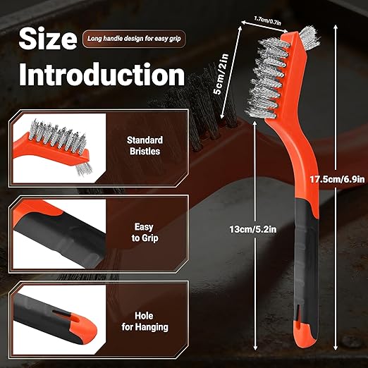 6 Pieces Stainless Steel Wire Brush Set, Stainless Steel Bristles for Cleaning Welding Slag and Rust,Scratch Brush with Mini Head & Hanging Hole for Everyday Cleaning