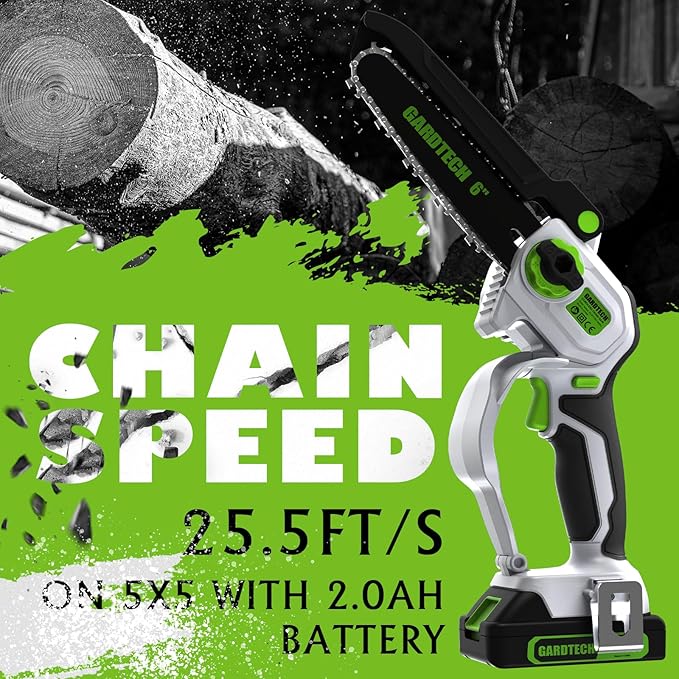 GARDTECH Mini Chainsaw Cordless 6 Inch - Portable Electric Chainsaw Cordless Battery Powered, Handheld Small Chain Saw with 2-side Security Lock [Southpaws Friendly] for Wood Cutting, Pruning Branches