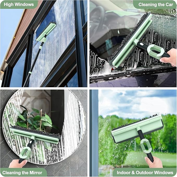 Window Squeegee Set 2-in-1 Window Cleaning Tool 73.6In Pole, Window Cleaner Squeegee for Home, Squeegee for Shower Glass, Car Window Squeegee Windshield Cleaner Tool
