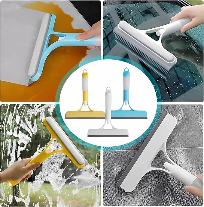 3-in-1 Window Cleaning Scraper with Spray, Squeegee & Scrubber – Multi-Function Glass Cleaner for Home, Car, Shower, and Kitchen, Streak-Free and Ergonomic Design