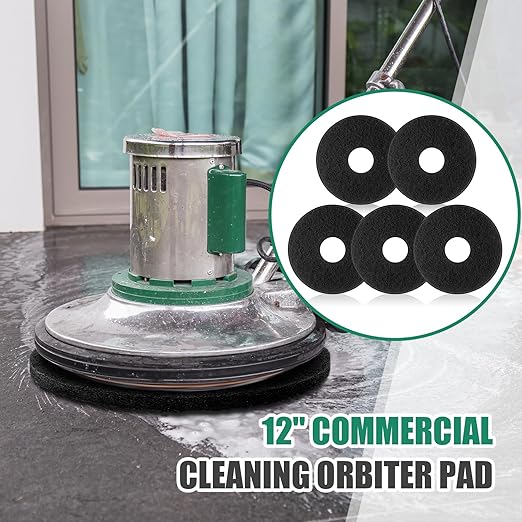 5 Pcs 12" Cleaning Orbiter Pads Commercial Floor Buffer Pads Hardwood Floor Maintenance Scrubber Polisher Cleaning and Stripping for Orbiter Machine (Black)