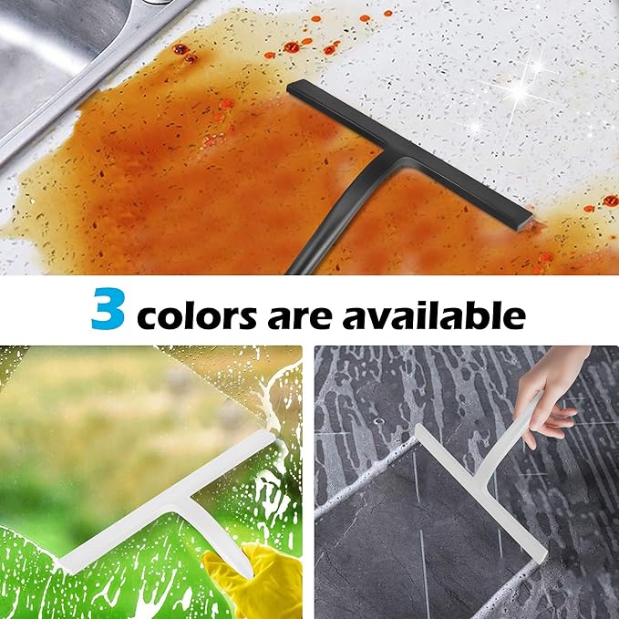 Shower Squeegee for Glass Doors, Mirror Window Tile Scrubber Cleaner with Hook Silicone (White)