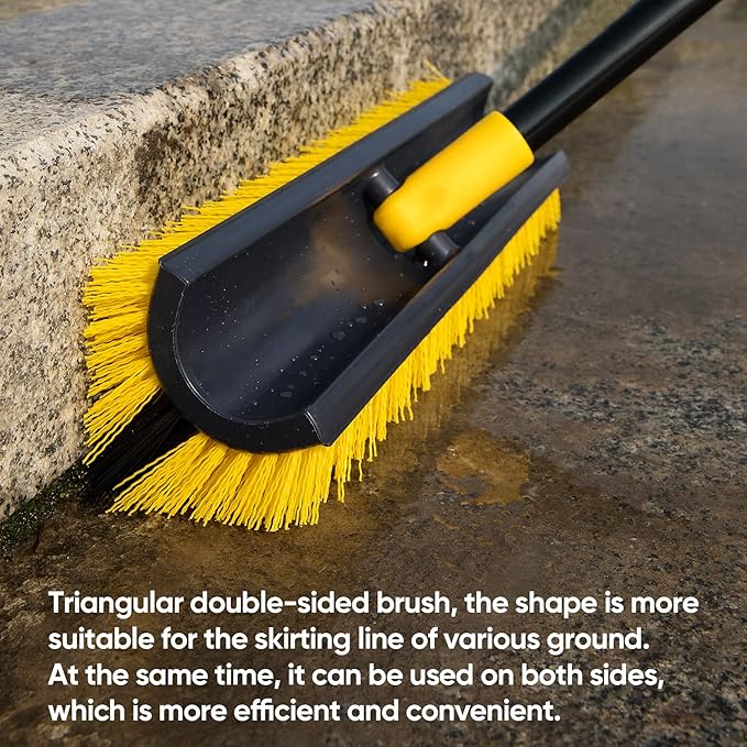 Yocada Double-Sided Floor Scrub Brush Triangle Brush Corner Crevice Cleaning Heavy Duty Stiff Bristle 65.5" for Cleaning Patio Bathroom Garage Kitchen Wall Deck Tub Tile