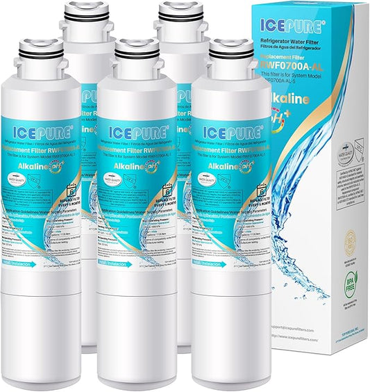 ICEPURE Alkaline DA29-00020B Refrigerator Water Filter Replacement for Samsung HAF-CIN/EXP HAF-CIN, DA29-00020A/B, DA29-00020B-1, 46-9101, RF28HMEDBSR, RF263BEAESR, HDX FMS-2, Enhances PH, 5Pack