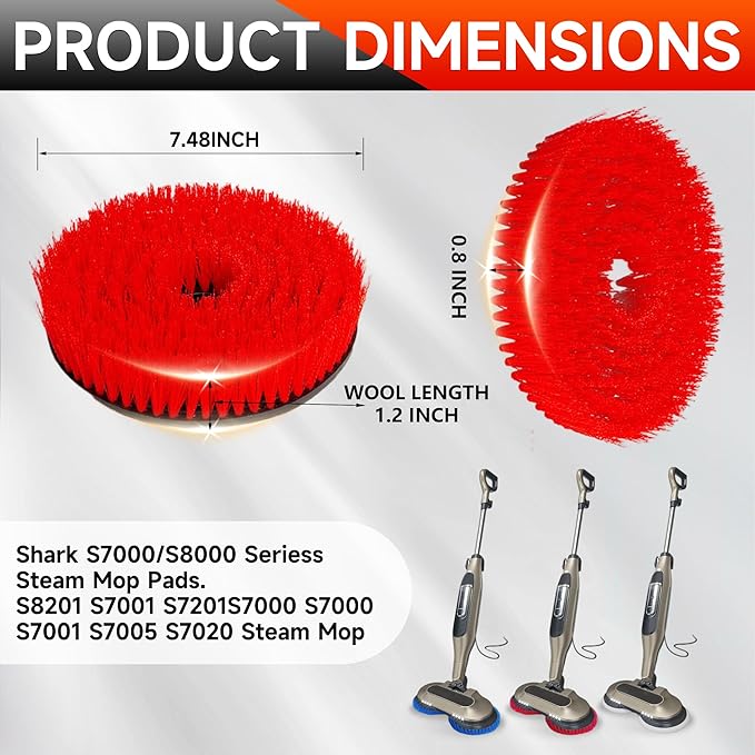 Brush for Shark Steam Mop S7000 S7001 S7020 S7005 S8021 S8001 Replacement Brush Head and Scrub Pad Abrasive Polishing Pad for deep Cleaning Hard Floors Kitchens and bathrooms (2, red)