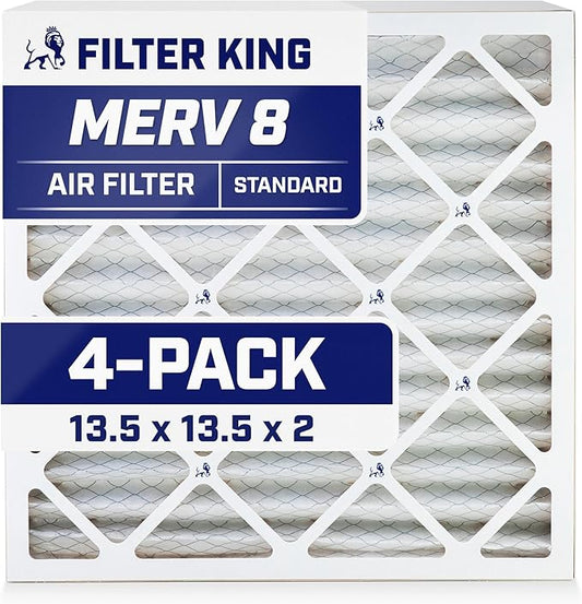 Filter King 13.5x13.5x2 Air Filter | 4-PACK | MERV 8 HVAC Pleated A/C Furnace Filters | MADE IN USA | Actual Size: 13.5 x 13.5 x 1.75"