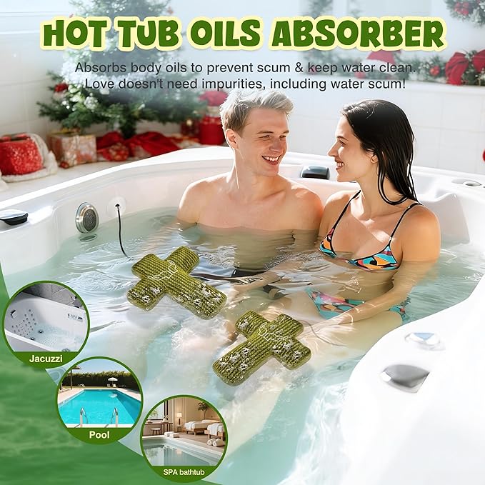 Hot Tub Scum Absorber Cross Shape 2 Pack Hot-Tub-Reusable-Oil-Foam-Sponge-Pool-Cleaner-Sponge Washable 3D Porous Spa Cleaner Keep Water Cleaner Spa & Pool Bath Scum-Hot-Tub-Accessories Adults Kids