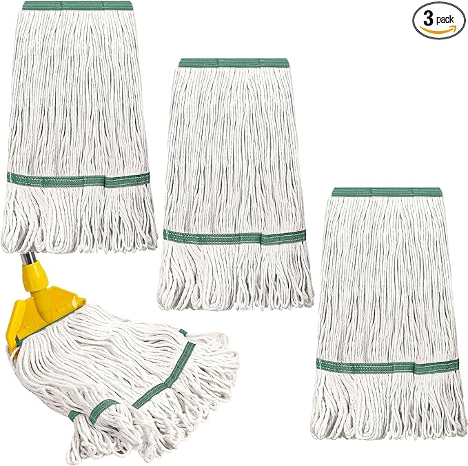 Eccliy 3 Pack Mop Heads Replacement Cotton String Mop Heads Heavy Loop Commercial Refills Replacement Bulk Heavy Duty Wet Refills for Home Industrial Commercial Floor Cleaning