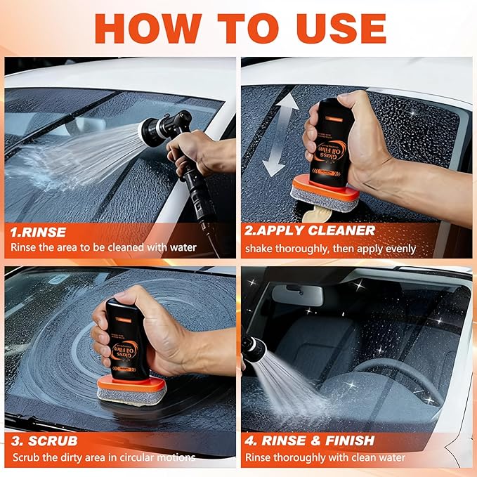 2PCS Glass Oil Film Remover for Car, Roll-On Glass Compound with Cleaning Board, Removes Oil Film & Smudges, Improve Windshield Clarity and Visibility for Safe Driving
