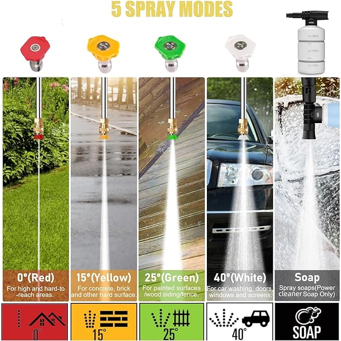Pressure Cleaner High Power Cleaner with 4 Pressure Nozzle and Soap Bottle for Home, Car Washing, Fence Cleaning, Patio (Light Orange)