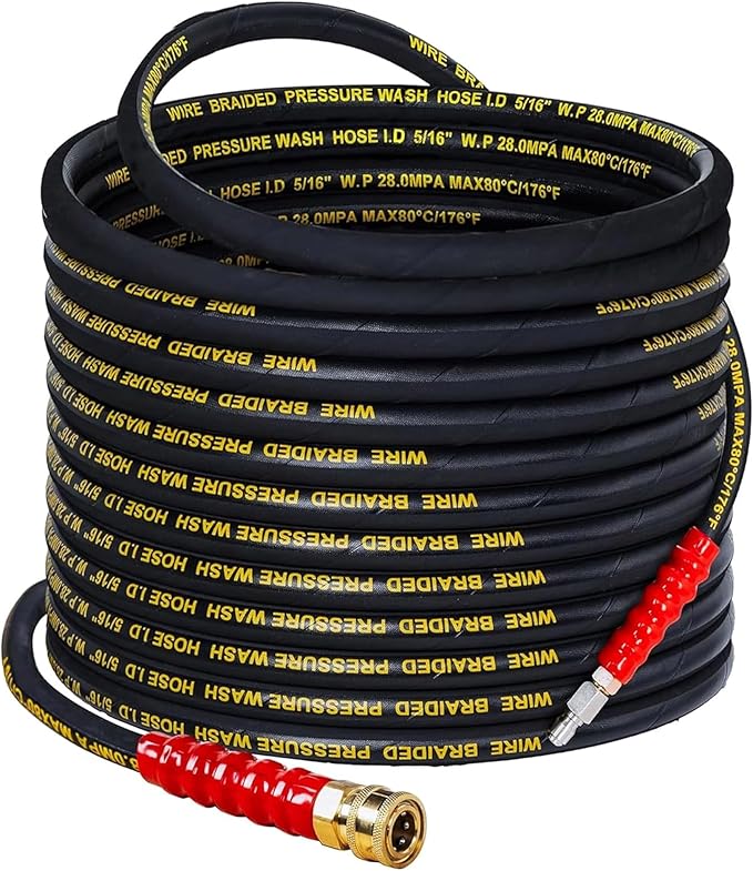 50 FT Pressure Washer Hose with 3/8" Quick Connect, 4000 PSI Kink Resistant High Tensile Wire Power Washer Hose