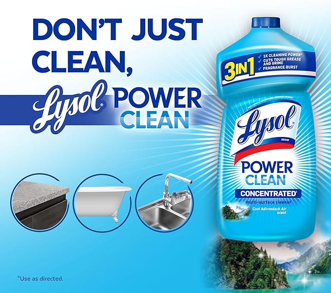 Lysol Power Clean Multi-Surface Cleaner, 2x Concentrated Pour, Cool Adirondack scent, 28 Fl Oz