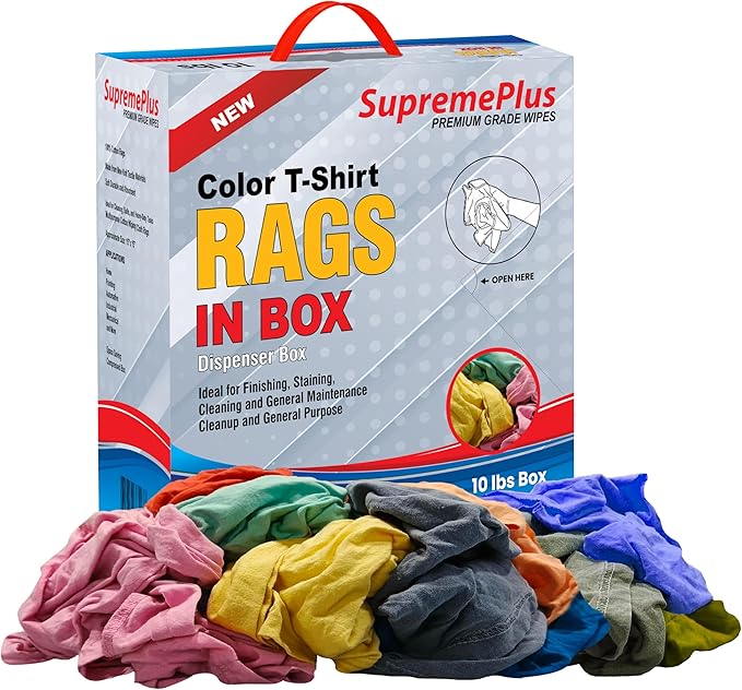 Premium Color Knit Cleaning Cloths (10 lbs. Compressed Box) – Shop Rags Bulk for Workshops, Mechanics, Painters, and Home Use, Multipurpose Cotton T-Shirt Rags