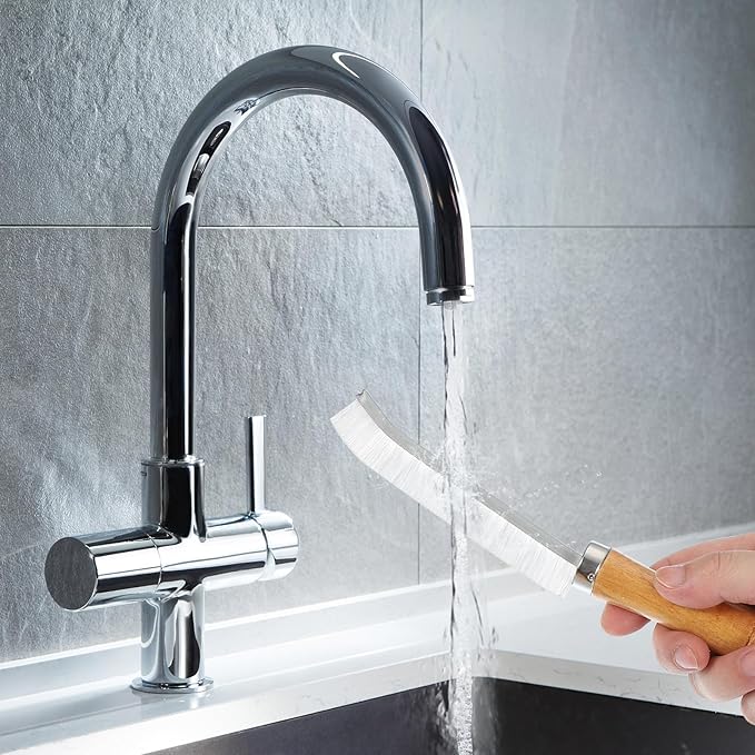 uxcell 2pcs Crevice Cleaning Brush, 8.6 Inch Hard Bristle Cleaning Brush with Rope Bathroom Cleaning Tools for Corner, Window, Faucets, White