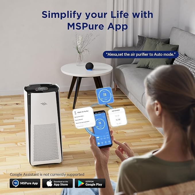 Membrane Solutions Air Purifiers for Home Large Room up to 3027 Ft² in 1 Hr With Smart WiFi & Alexa, ECO &AUTO Mode, 21dB Quiet Air Cleaner Removes Pet Dander Odors Allergies Dust Pollen, MS601