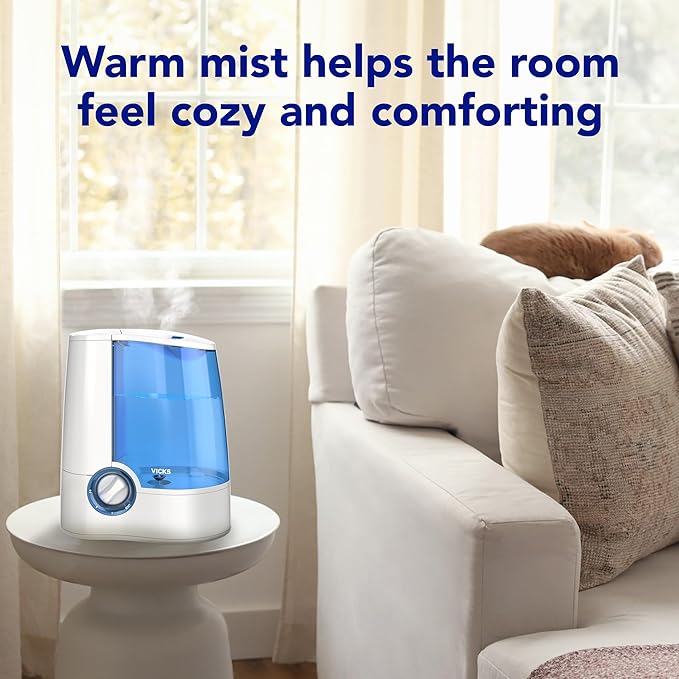 Vicks Warm Mist Humidifier - Air Humidifier for Bedroom, Home & Large Room, Baby, Kids and Adults Soothing Steam Vaporizer for Cough, Congestion, Allergies & Dry Air, VapoSteam Compatible (Pack of 2)