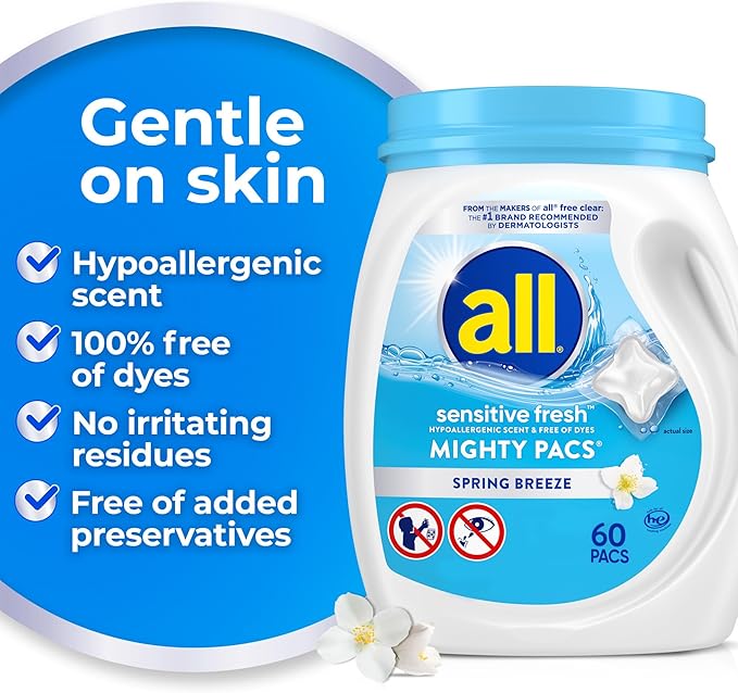 all Unit Dose Laundry Detergent, Mighty Pacs, Sensitive Fresh, 60 Count