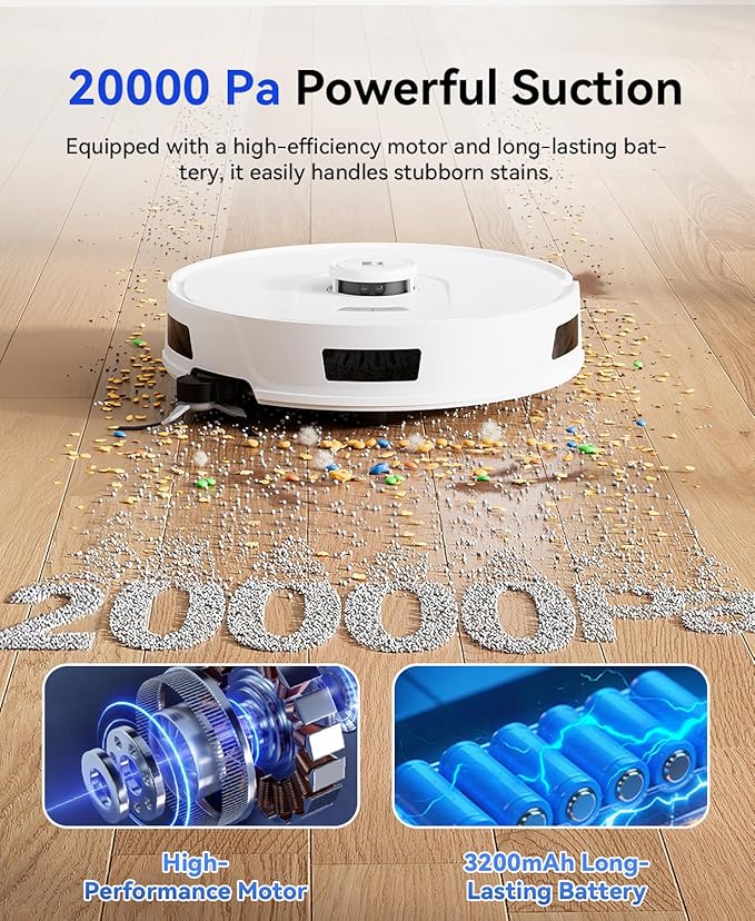Redroad Robot Vacuum Cleaner 20,000 Pa Robot Vacuum and Mop,90 Day Self Emptying Vacuum Robot,Lidar Navigation,5G/2.4GWiFi APP Aspirateur Robot,Self-Charging Robot Vacuums for Pet,Floor,Carpet White
