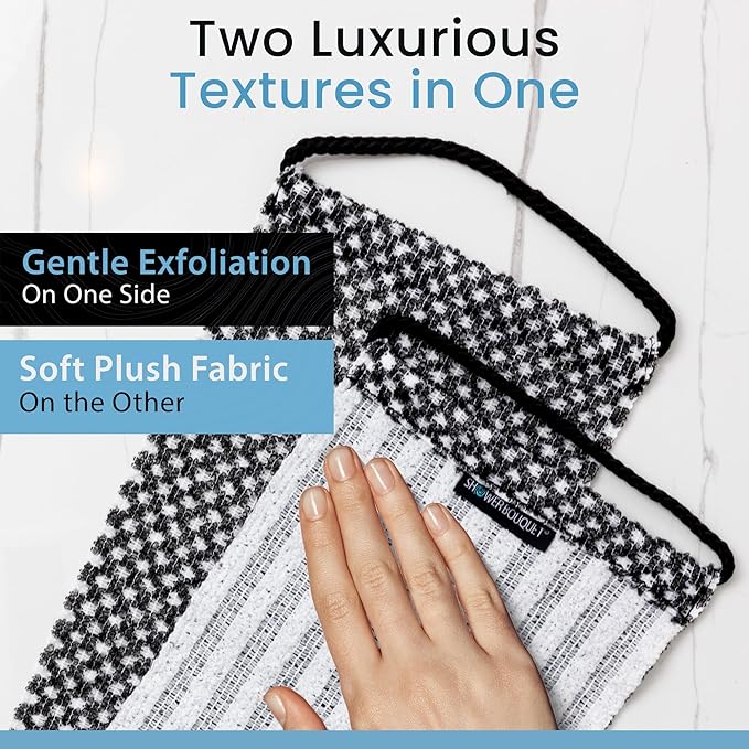 Japanese Exfoliating Washcloth for Back & Body - Charcoal & Silver Ion Exfoliating Towel - Two-Sided Gentle Exfoliation