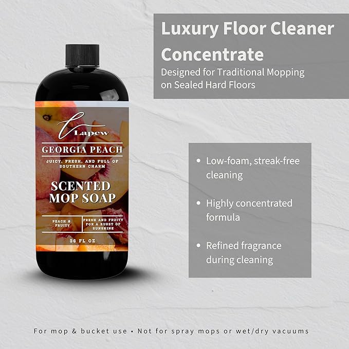Luxury Floor Cleaner, Scented Mop Soap Concentrate | Hard Floor Cleaner for Tile, Vinyl, Laminate, LVP & Sealed Hardwood | Low-Foam, Streak-Free | 36 oz | Georgia Peach