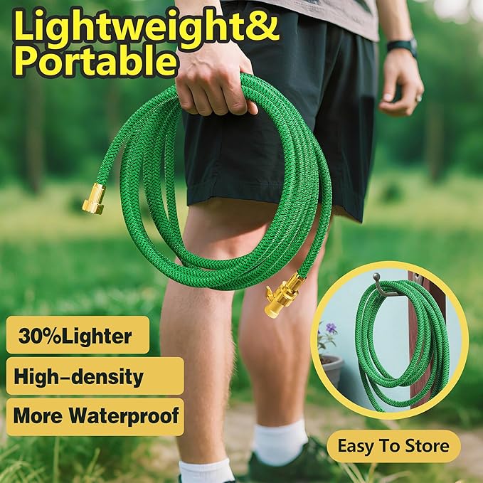 Garden Hose 50ft Non-Expandable, Leakproof Water Hose Kink Free Wear-resistant, Portable Waterhose with Durable Fabric Skin, Flexible Hose Pipe for Gardening, Cleaning, Easy to Store
