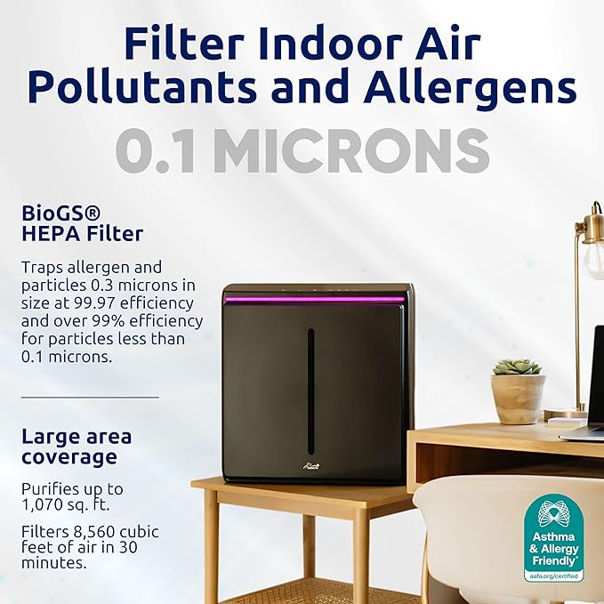 Rabbit Air, A3 SPA-1000N Air Purifiers for Home, Ultra Quiet HEPA Air Purifier - Wall Mountable Air Purifiers for Home Large Room, Allergies, Dust, Mold, Smoke & VOCs - (White, Germ Defense Filter)