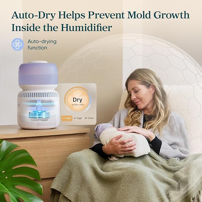 LEVOIT Evaporative Humidifiers for Bedroom Baby, Dual Air and Water Filters, Separate Sensor, Blue Light Free for Nursery Nightlight, Auto Dry, Smart Control & Alexa, Auto Mode, 3.8L Tank for 36H