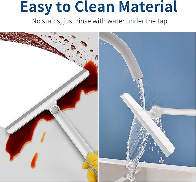 WONDAY Shower Squeegee for Glass Doors, 12" Long Handle Window Squeegee Cleaning Tool, Streak-Free Silicone Blade for Bathroom Mirror, High Windows, Car Windshield (2 Pack,Grey+Green)