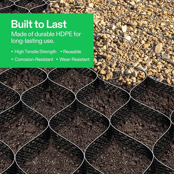 VIVOSUN 3’’ Depth Ground Grid, 6.5 x 17 ft, High-Density HDPE Geo Cell, 1885 lb per sq ft Load, Foldable & Tensile, Easy Installation with Gloves, Ideal for Gardens, Driveways, Pathways, Slopes
