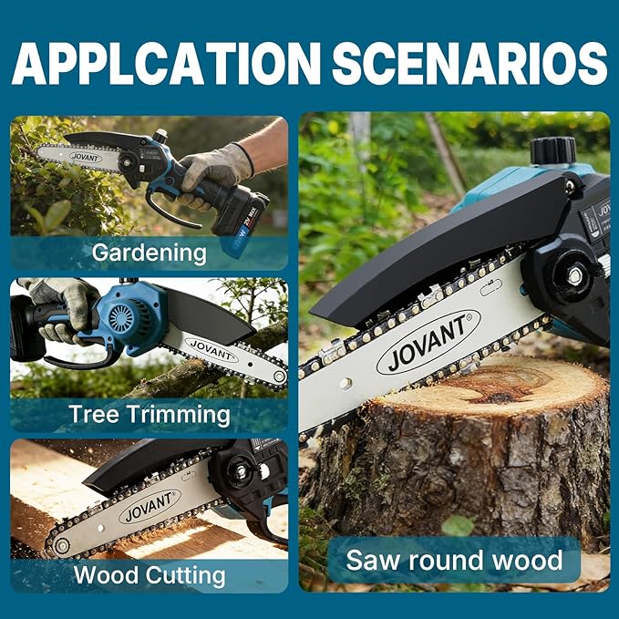 6-Inch Mini Chainsaw Cordless,Lightweight Handheld Electric Pruning Saw for Tree Trimming, Branch Cutting, Wood Cutting, Gardening - Safety Lock, Automatic Oiler, 2*batteries