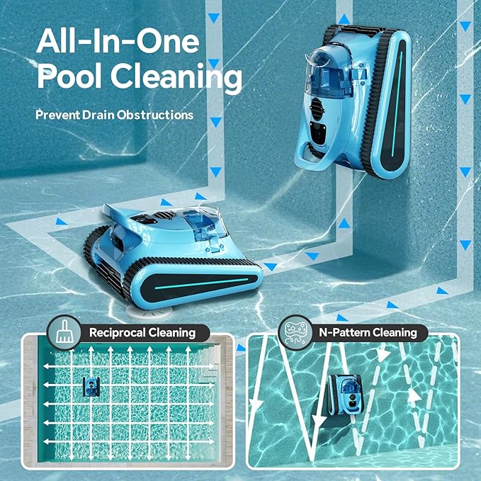 Cordless Robotic Pool Cleaner -Pool Vacuum 180W Brushless Motor, 45,000Pa Suction, Wall Climbing, Sonar Navigation, 3 Modes Automatic Pool Robot for Inground & Above-Ground Pools Up to 2150 Sq. Ft.