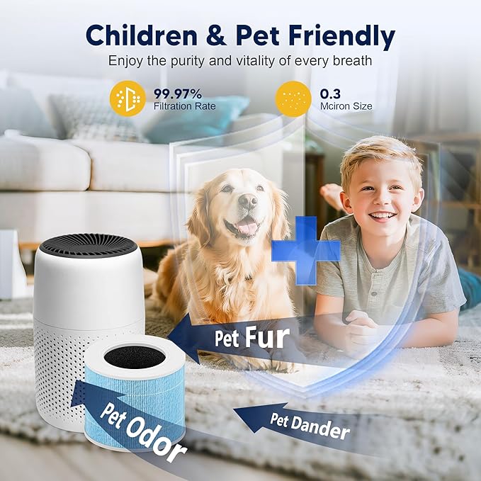 Core Mini Smoke Remover Replacement Filter for LEVOIT Core Mini and Core Mini-P Air Purifier, 3-in-1 H13 Grade True HEPA and Activated Carbon, Core Mini-RF-SR, 6 Filter & 10 Fragrance Sponge, Blue